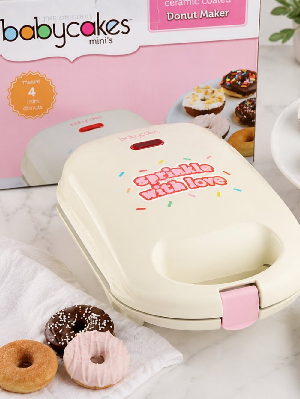 Babycakes Mini Donut Maker Ceramic Coated Pink Makes 4 Mini Donuts NIB